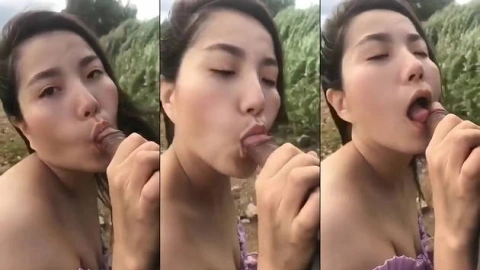 Đi dạo ngoài bờ đê mà em tụt quần anh bú cu như bị bỏ đói